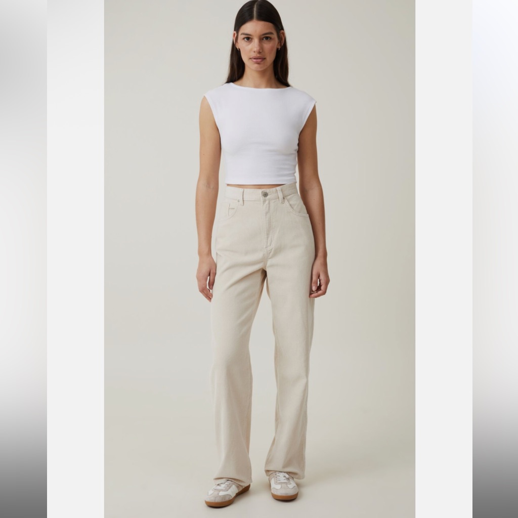 Cotton On Women's Cord Straight Wide Jeans Corduroy Porcelain Cream Pants Sz 8